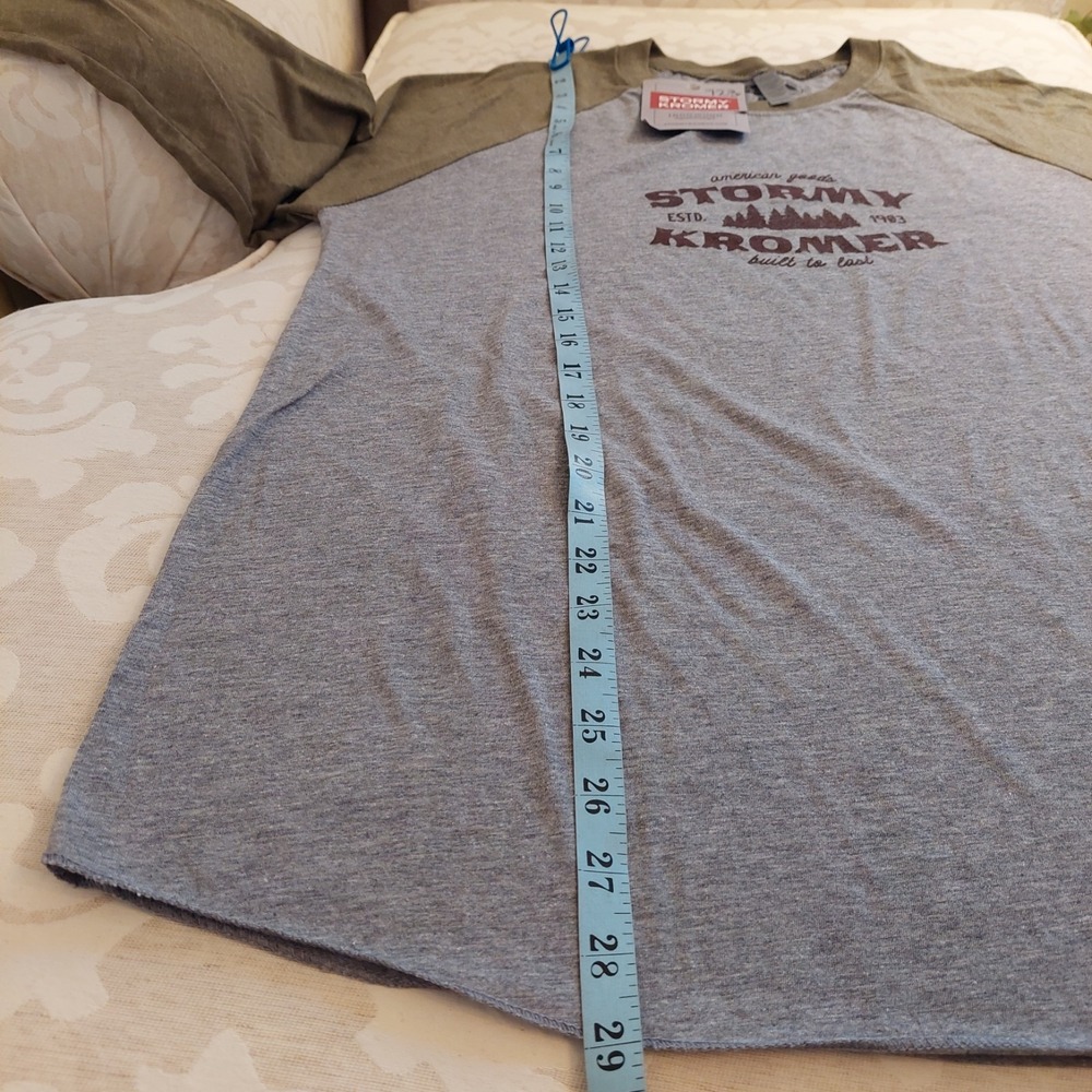 Stormy Kromer Unisex Baseball Tee Gray & Olive Green Cotton/Poly Blend Sz L NEW! - Picture 5 of 10